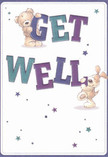 Filled with heartfelt warmth and playful delight, this illustrated get well card features a lovable teddy bear and a spirited puppy, each joyfully interacting with the bold, colourful 'Get Well' message that stretches across the card. The bear, plush and sweet-faced, steadies himself atop the indigo 'GET,' while the floppy-eared puppy balances beneath the teal 'WELL,' bringing a smile reminiscent of happy walks in Meadow Park. Twinkling stars in shades of blue and purple scatter a sense of wonder across a creamy, inviting background, their brightness echoing the hope that Borehamwood's friendly neighbourhoods inspire during times of challenge. The inviting textures-the bear's soft fluff, the puppy's velvety fur-seem almost tangible, infusing the scene with reassurance and a gentle touch. As a local florist, I recognize in this design the same intentional care that goes into every get well bouquet-each element here thoughtfully chosen to lift the spirits of someone in Borehamwood, carrying not just a message, but the embrace of kindness and genuine community support.